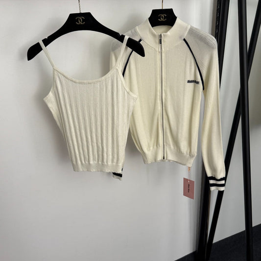 MIUMIU KNIT SET WITH CARDIGAN AND CAMI TOP STYLE 559