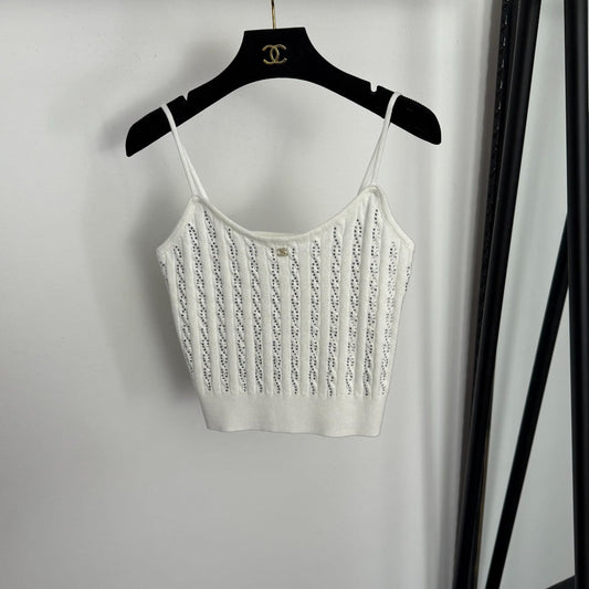 CHANEL 26S KNITTED RHINESTONE-EMBELLISHED CAMI 681