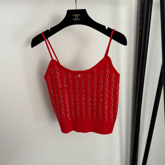 CHANEL 26S KNITTED RHINESTONE-EMBELLISHED CAMI 682