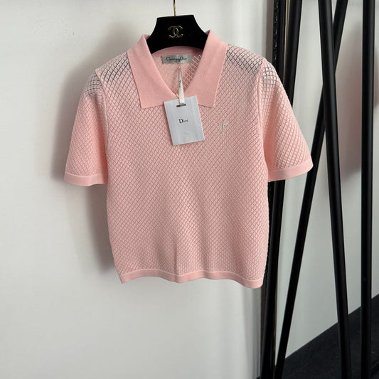 DIOR 26S SHORT-SLEEVE CUT-OUT KNIT TOP 1107
