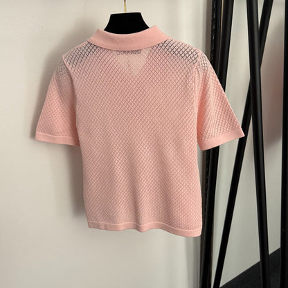 DIOR 26S SHORT-SLEEVE CUT-OUT KNIT TOP 1107
