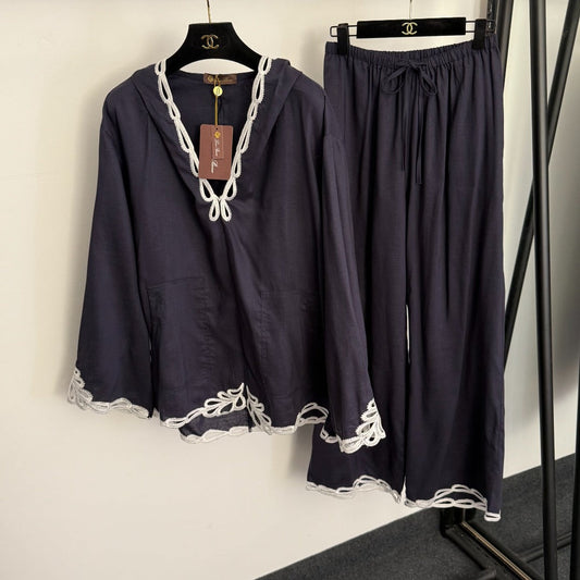 LORO PIANA 26S HOODED SHIRT AND FLARED PANTS SET 790