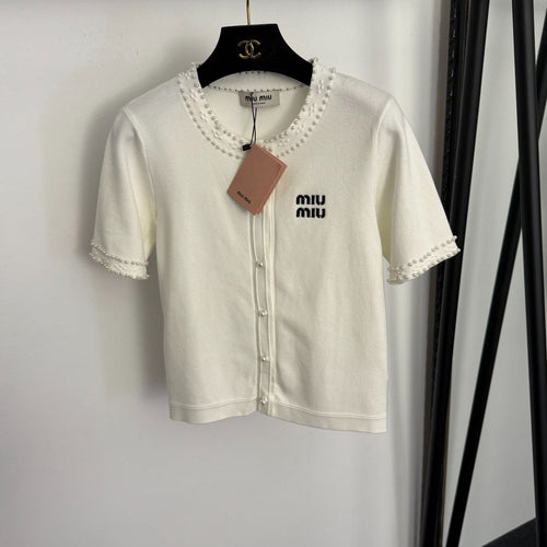 MIUMIU 26S SHORT SLEEVE CREW NECK KNIT CARDIGAN 1018