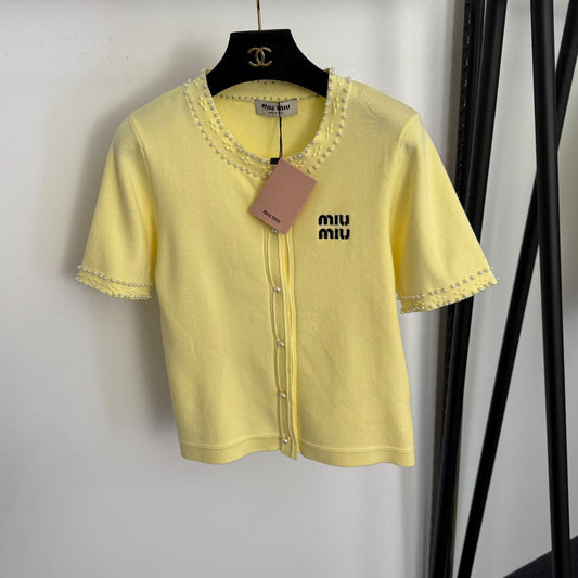 MIUMIU 26S SHORT SLEEVE CREW NECK KNIT CARDIGAN 1019