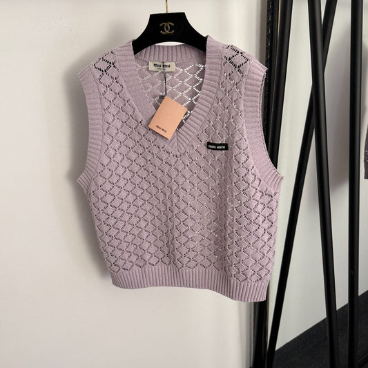 MIUMIU 26S HOLLOW OUT V-NECK VEST 1013