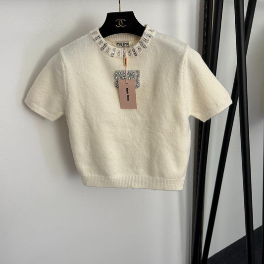 MIUMIU 26S SHORT SLEEVE KNIT TOP 1007