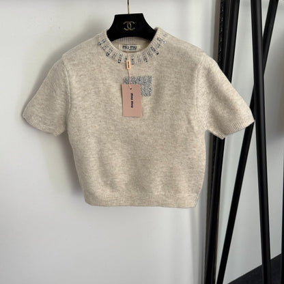 MIUMIU 26S SHORT SLEEVE KNIT TOP 1009