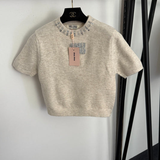 MIUMIU 26S SHORT SLEEVE KNIT TOP 1009