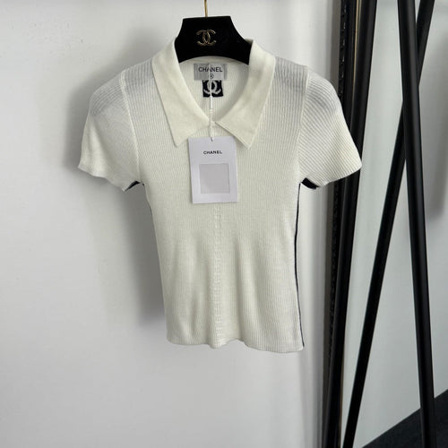 CHANEL 26S SHORT-SLEEVE KNIT POLO SHIRT 999