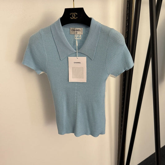 CHANEL 26S SHORT-SLEEVE KNIT POLO SHIRT 1001