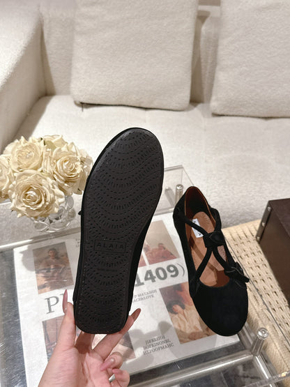 ALAIA 25S BALLET TECKEL IN BLACK SUEDE