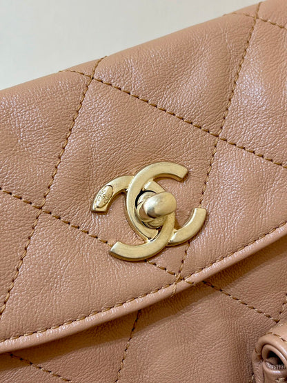 CHANEL 25S HOBO RETRO BAG 24 IN WARM TAUPE CALFSKIN