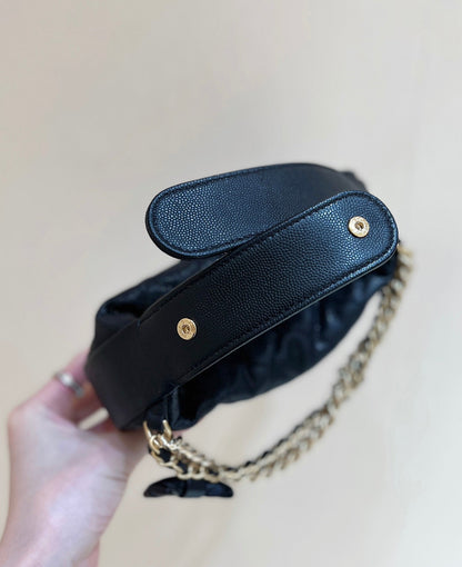 CHANEL 25S HALFMOON BAG 18 IN BLACK CALFSKIN