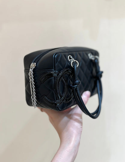 25S CHANEL CAMBON BOSTON BAG 21 IN BLACK CALFSKIN SILVER HARDWARE