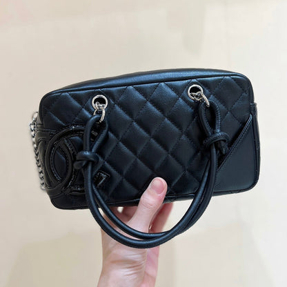 25S CHANEL CAMBON BOSTON BAG 21 IN BLACK CALFSKIN SILVER HARDWARE