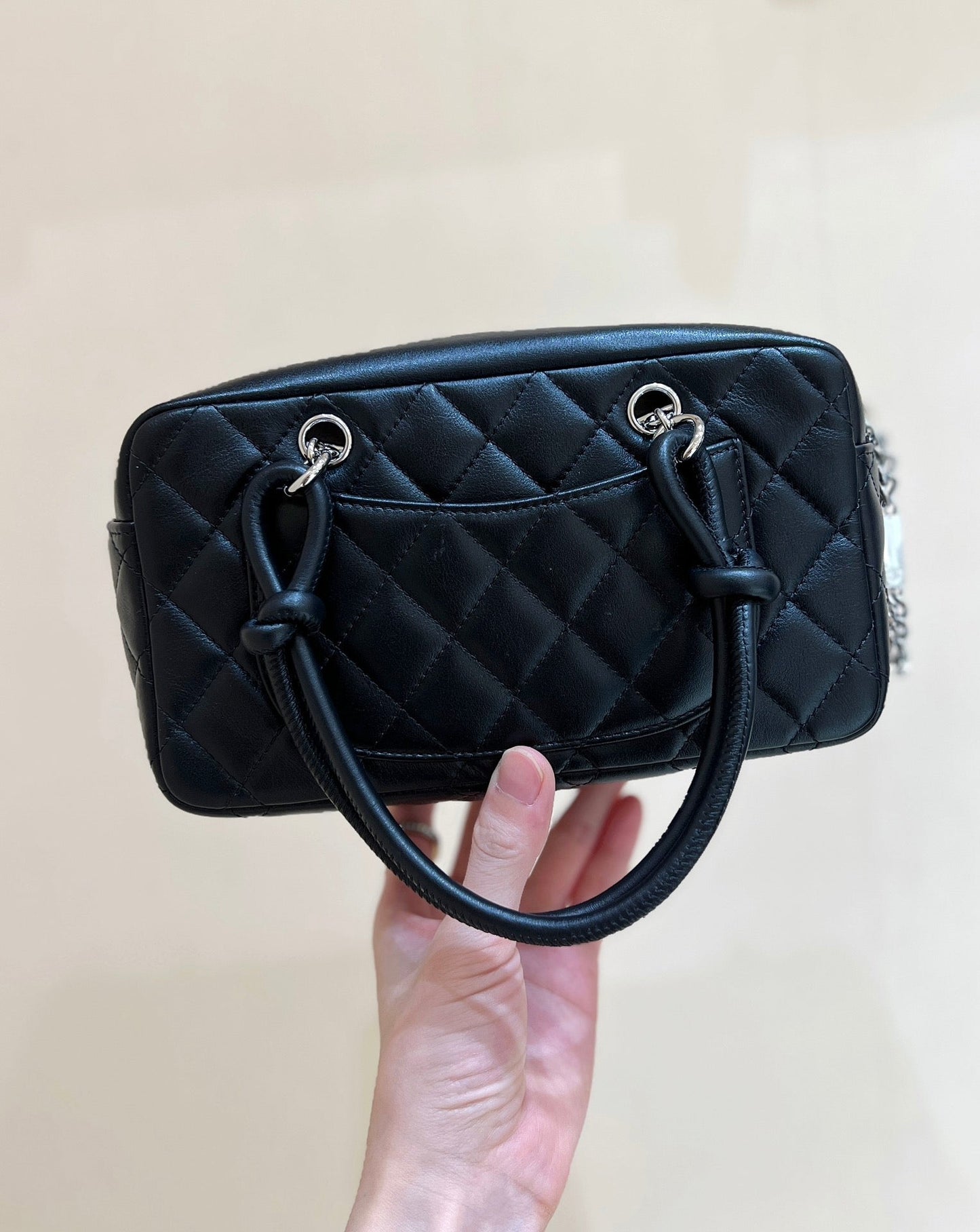 25S CHANEL CAMBON BOSTON BAG 21 IN BLACK CALFSKIN SILVER HARDWARE