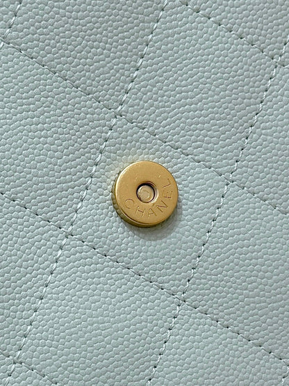 CHANEL 25S HANDBAG IN PALE CYAN 40 GRAINED CALFSKIN GOLD HARDWARE