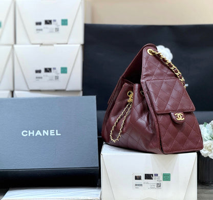 CHANEL 25S HANDBAG IN ROSSO ANCORA RED 30 GRAINED CALFSKIN GOLD HARDWARE