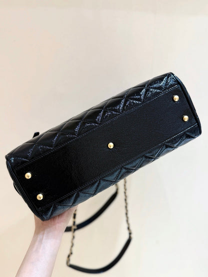 CHANEL 25S LARGE BOWLING BAG 31 IN BLACK CALFSKIN GOLD HARDWARE