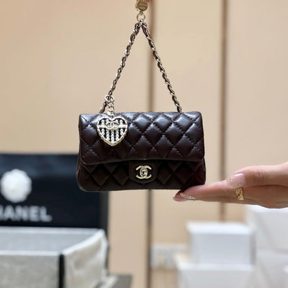 25S CHANEL MINI CF BAG 12 IN DARK BROWN LAMBSKIN HEART MODEL