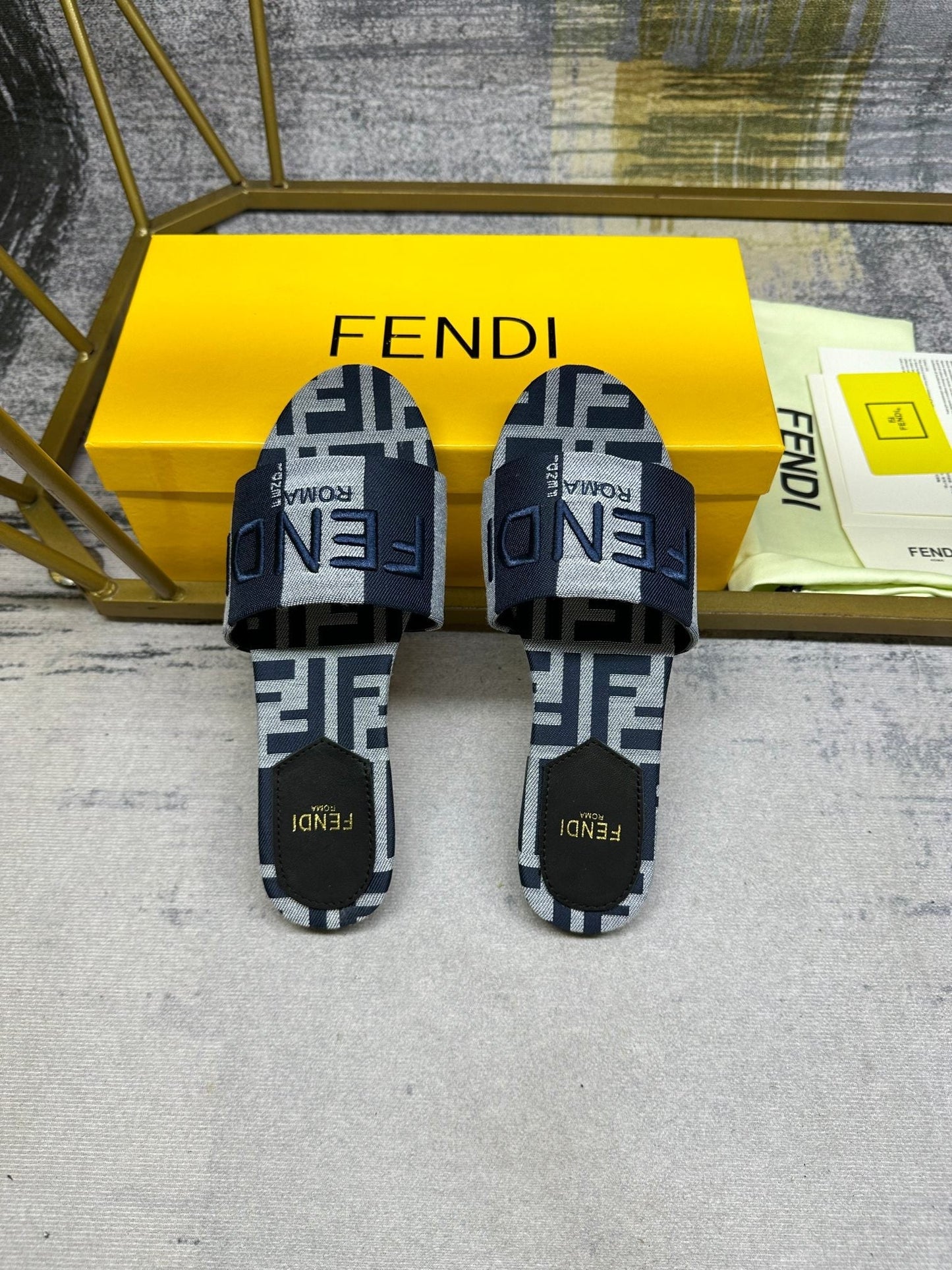 FF 5 Black Blue Grey Canvas Slide