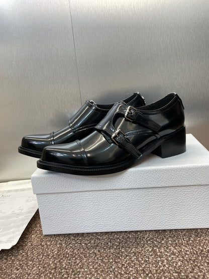 DIOR 25S D-IVIERA SERIES LOW-CUT DEEP VAMP LOAFERS 35MM IN BLACK GLOSSY CALFSKIN