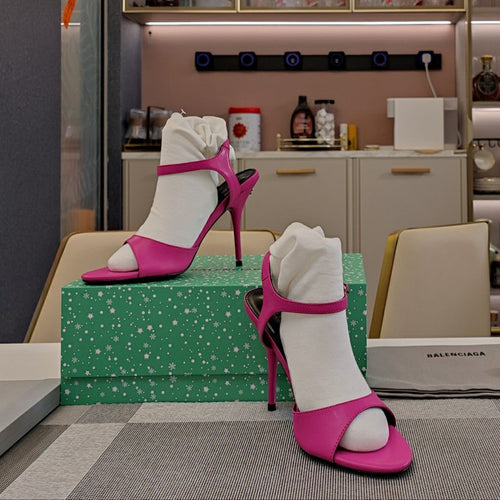 OPEN TOE STRAPPY HIGH HEEL IN PINK CALFSKIN