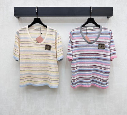MIUMIU STRIPED KNIT T-SHIRT 273767