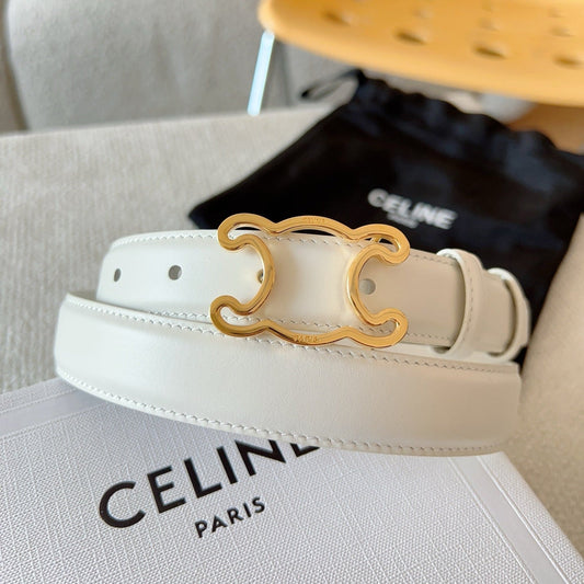 CELINE 25S TRIOMPHE BELT 25MM IN WHITE CALFSKIN GOLD HARDWARE 585788