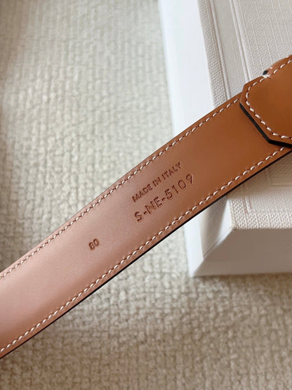 CELINE 25S BELT 25MM IN BROWN CALFSKIN SILVER HARDWARE 561793