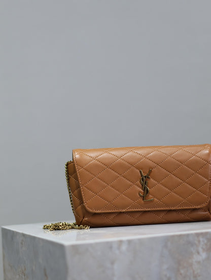 YSL 25S SAINT LAURENT GABY 19 IN FOX QUILTED CALFSKIN GOLD HARDWARE