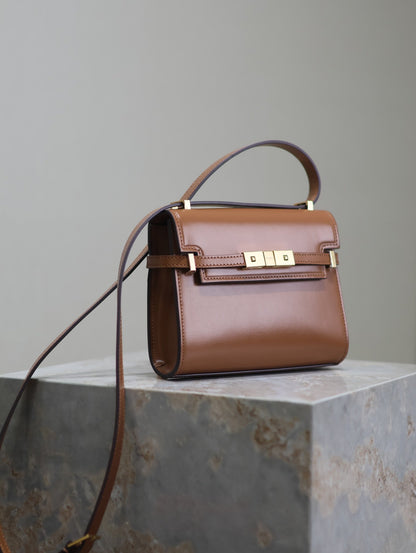 YSL 25S MINI MANHATTAN 19 IN BROWN CALFSKIN GOLD HARDWARE
