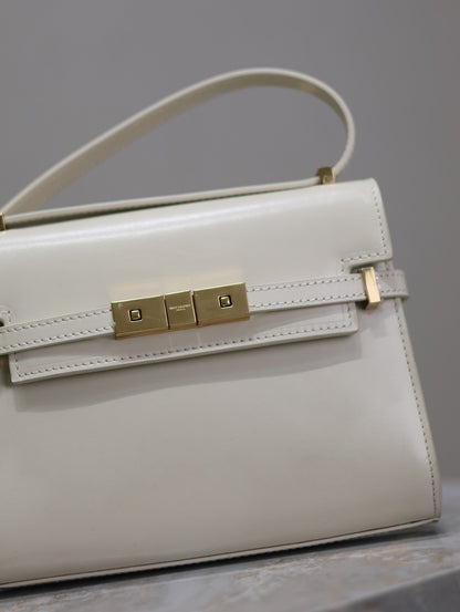 YSL 25S MINI MANHATTAN 19 IN BLANC VINTAGE CALFSKIN GOLD HARDWARE