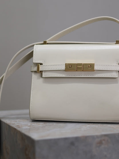 YSL 25S MINI MANHATTAN 19 IN BLANC VINTAGE CALFSKIN GOLD HARDWRE