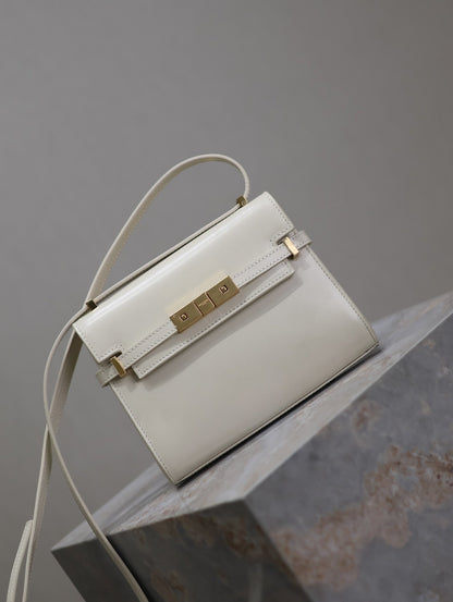 YSL 25S MINI MANHATTAN 19 IN BLANC VINTAGE CALFSKIN GOLD HARDWARE