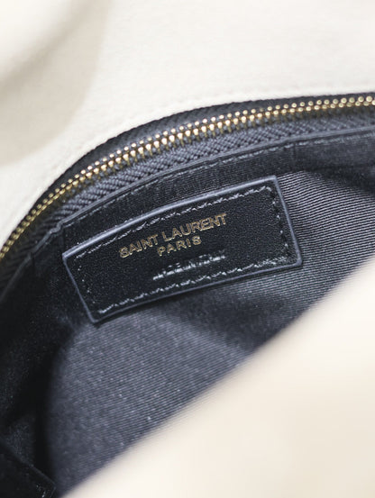 YSL 25S LOULOU PUFFER MM 29 IN SMOKEY TAUPE SUEDE GOLD HARDWARE