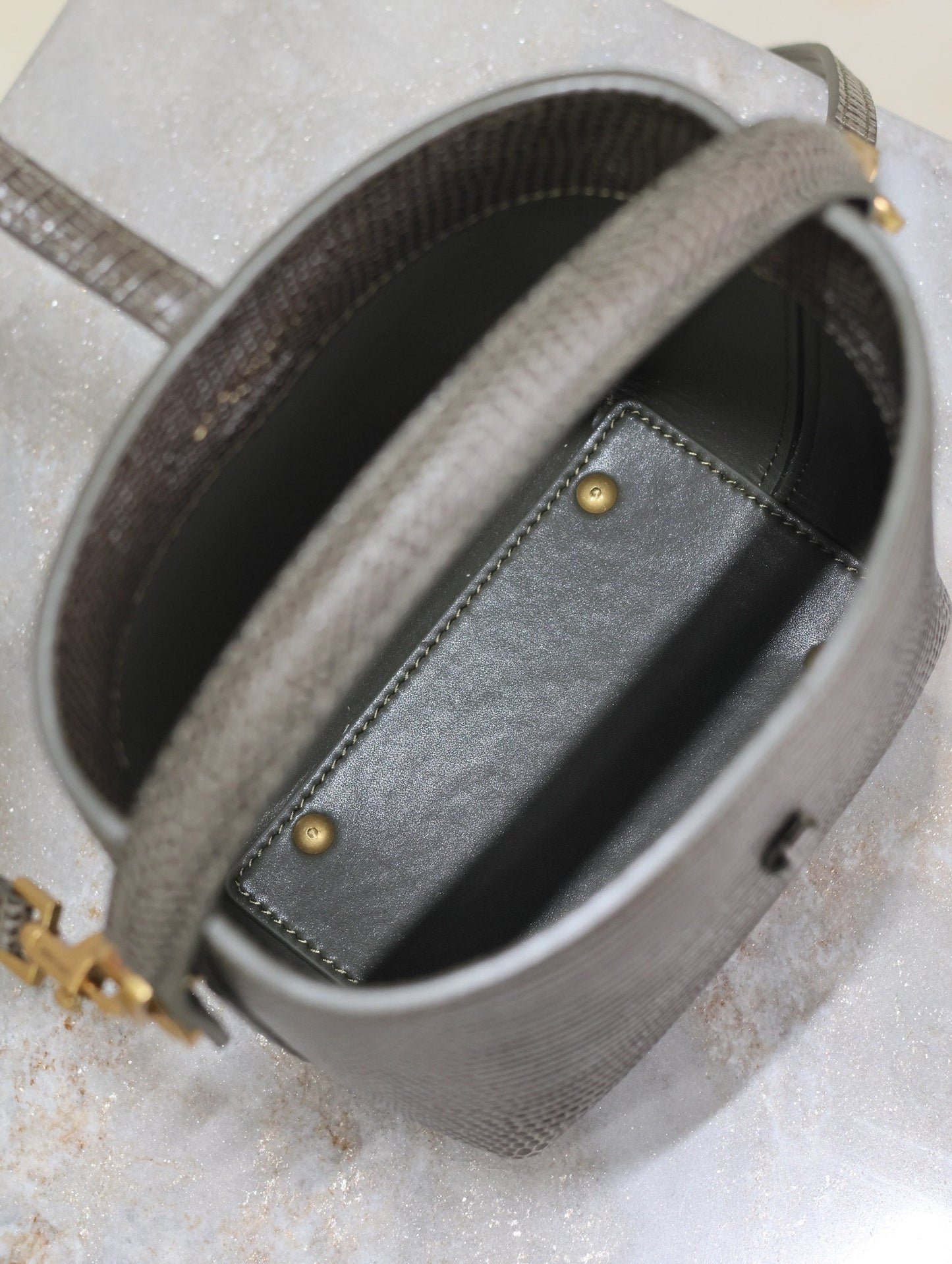 YSL 25S LE 37 MINI 15 IN BROWN LIZARD PATTERN CALFSKIN GOLD HARDWARE