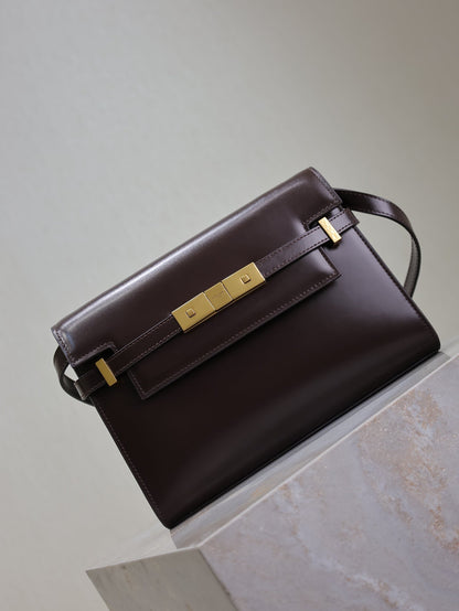 YSL 25S MANHATTAN SMALL 24 IN ROUGE CABERNET CALFSKIN GOLD HARDWARE