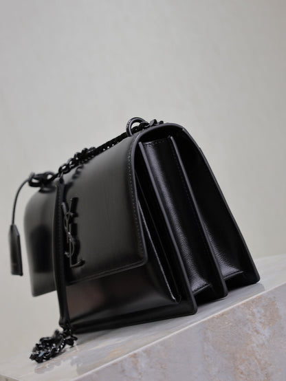 YSL 25S SUNSET BAG 22 IN BLACK CALFSKIN BLACK HARDWARE