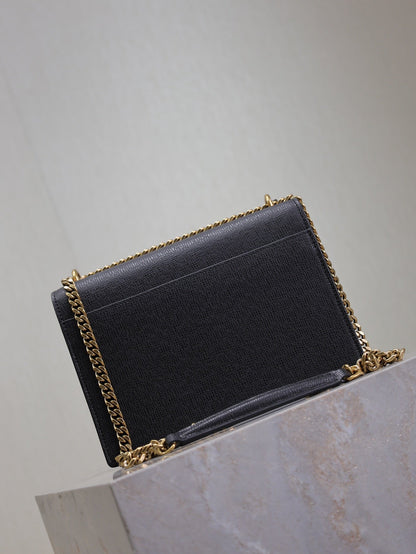 YSL 25S SUNSET MEDIUM 22 IN BLACK GRAINED CALFSKIN GOLD HARDWRE