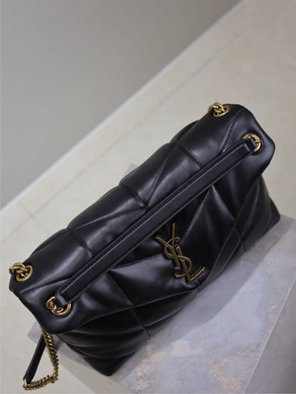 YSL 25S LOULOU PUFFER GM 35 IN BLACK CALFSKIN GOLD HARDWARE
