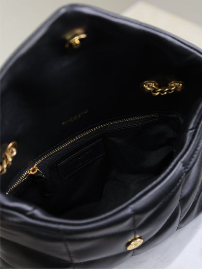 YSL 25S LOULOU PUFFER MINI 23 IN BLACK CALFSKIN GOLD HARDWARE
