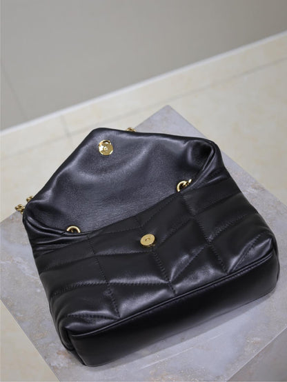 YSL 25S LOULOU PUFFER MINI 23 IN BLACK CALFSKIN GOLD HARDWARE