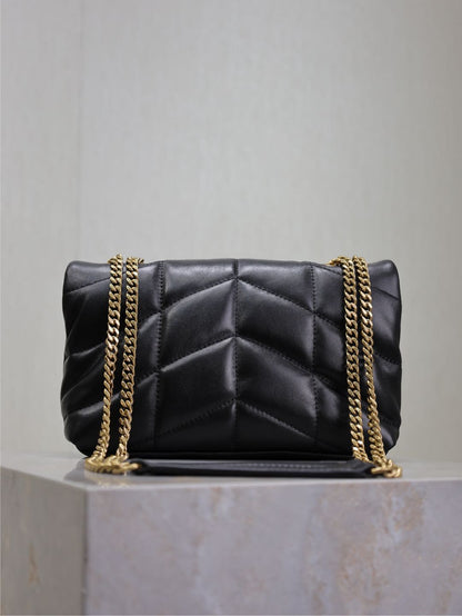 YSL 25S LOULOU PUFFER MINI 23 IN BLACK CALFSKIN GOLD HARDWRE