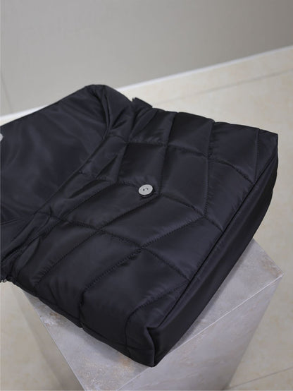 YSL 25S LOULOU PUFFER BAG 34 IN BLACK NYLON BLACK HARDWARE
