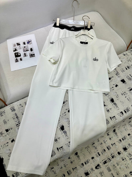 ALO T-SHIRT AND WIDE-LEG PANTS SET STYLE 160