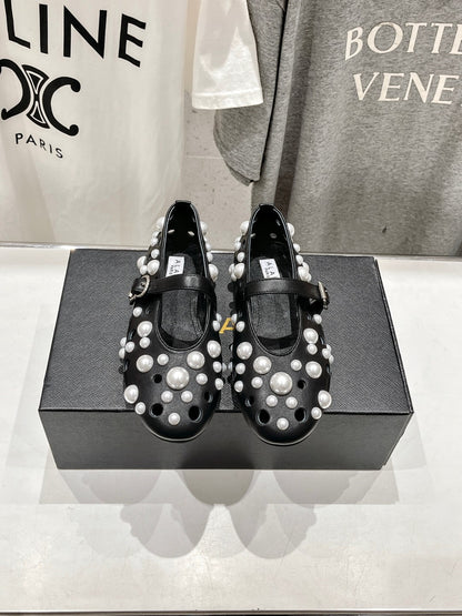 ALAIA PEARL MARY JANE SHOES BLACK MIX WHITE LAMBSKIN