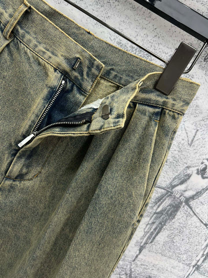 Loewe 25 Wide-leg Jeans Light Green-yellow Cotton