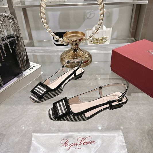 ROGER VIVIER 25S VIVIER SLINGBACK 25MM IN BLACK PLAID PATTERN CANVAS