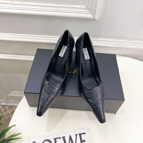 ALAIA 26S HIGH HEELS 95 MM IN BLACK CROCODILE-EMBOSSED CALFSKIN
